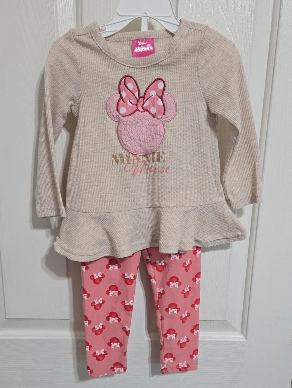 Disney Minnie Mouse Toddler Peplum Top & Leggings Set Tan Pink